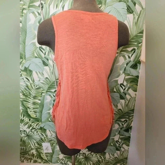 Girls Bright Orange Western Tank Top W/ Fringe - Picture 2 of 3